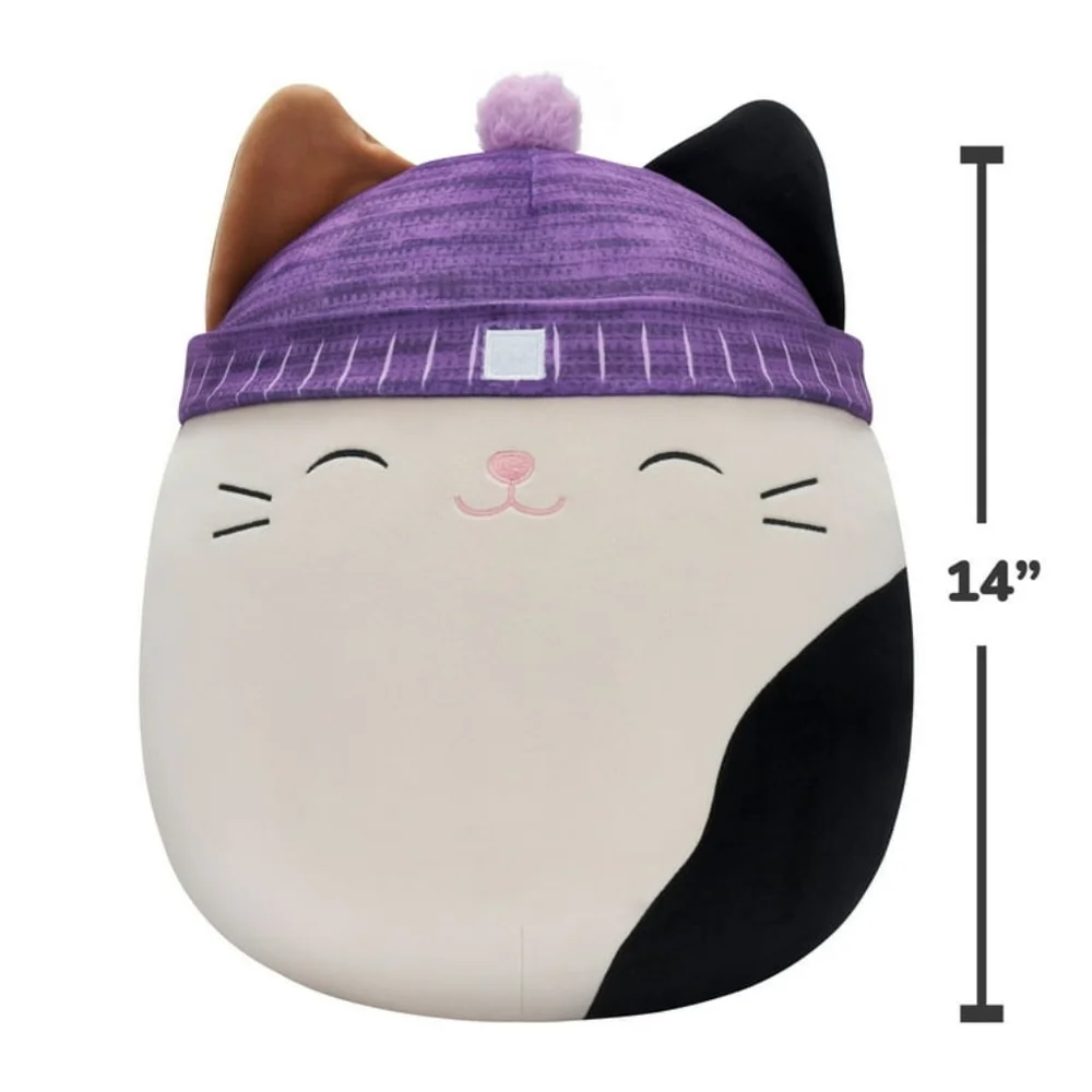 Authentic Squishmallow Plush Cat Toy with Purple Hat
